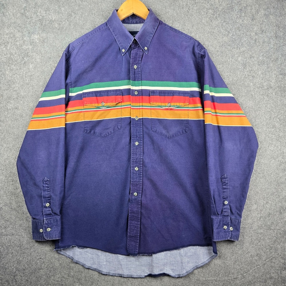 Wrangler Western Shirt Mens Large Blue Multi Color Stripe Long Sleeve Button